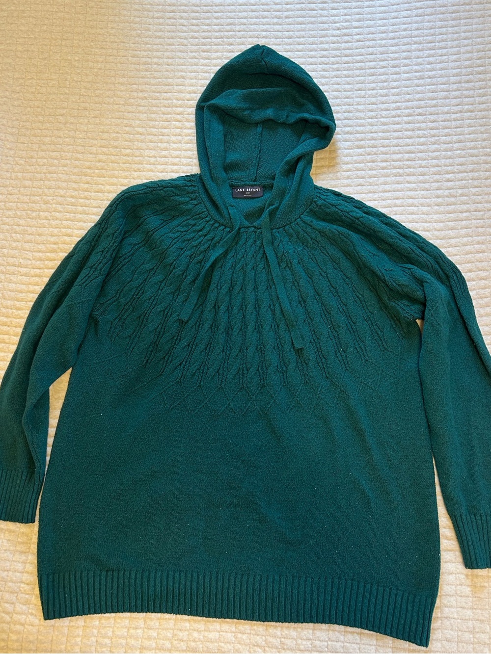 Lane Bryant Emerald Green Cable-Knit Hooded Sweater